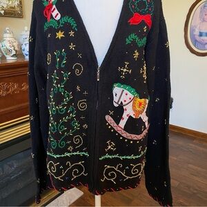 Designers Originals Studio • Vintage Beaded Rocking Horse Christmas Sweater L